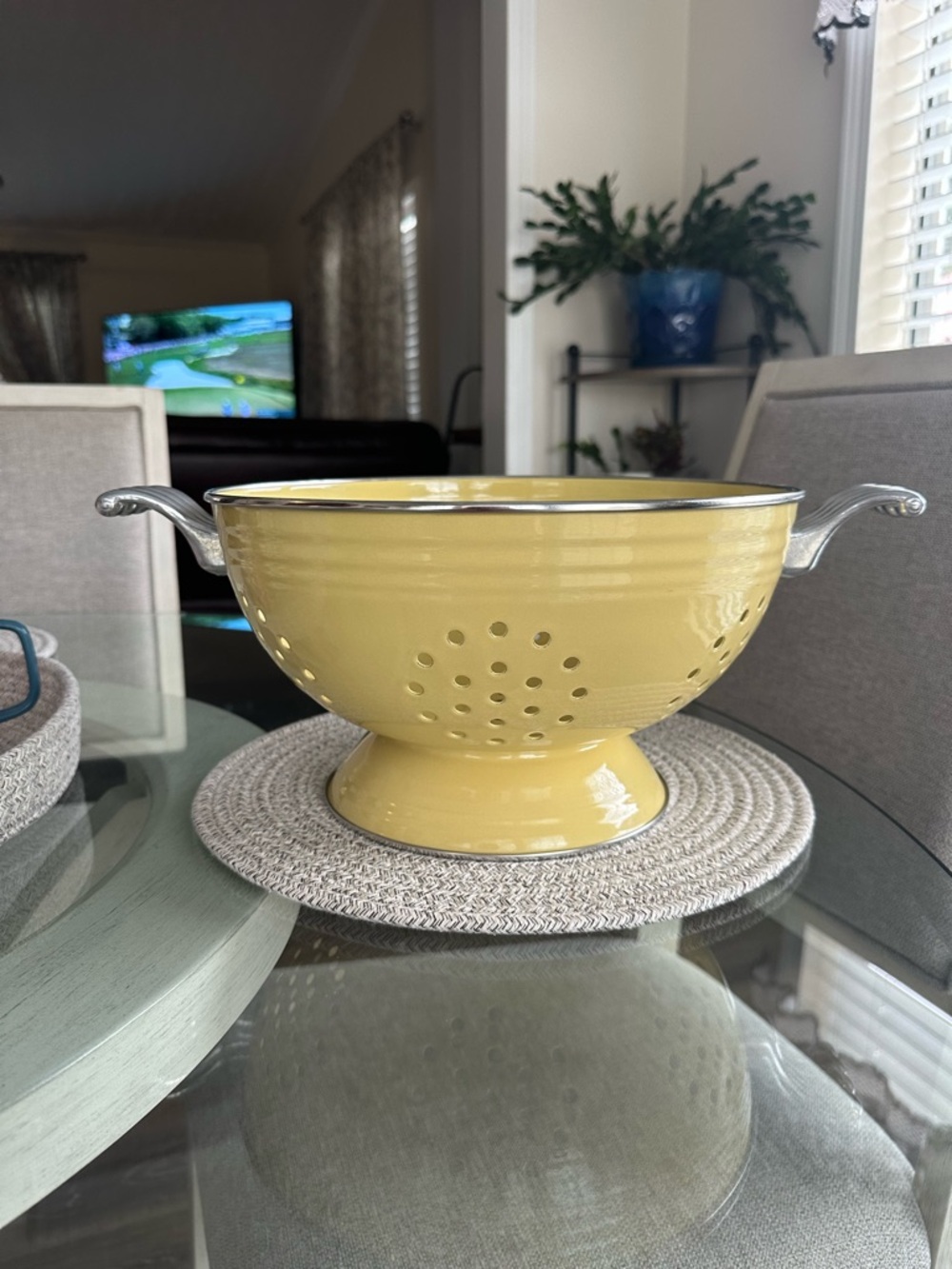 Fiesta Yellow Metal Colander with Silver Handles